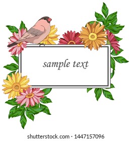 Banner for text in a frame with flowers and bird