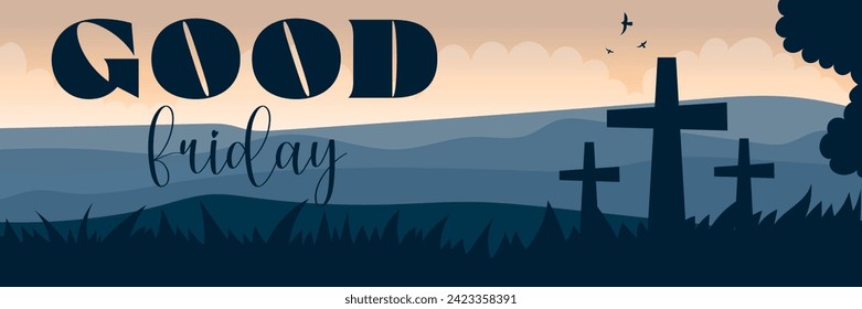 Banner with text GOOD FRIDAY and crosses