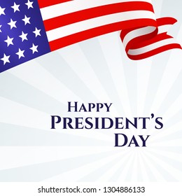 Banner text Happy President's Day American flag ribbon stars stripes on a light background Patriotic American theme USA flag of a wavy ribbon Design element for President's Day Patriotic ribbon Vector
