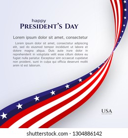 Banner text Happy President's Day American flag ribbon stars stripes on a light background Patriotic American theme USA flag of a wavy ribbon Design element for President's Day Patriotic ribbon Vector