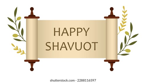Banner with text HAPPY SHAVUOT on white background
