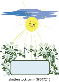 Banner for text with sun and leaves on background, art illustration