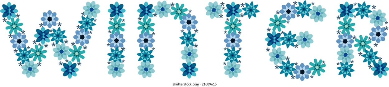 Banner text with the word winter made with blue flowers