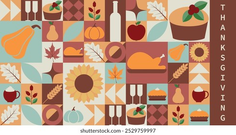 Banner for Thanksgiving celebration with  modern abstract geometric Bauhaus pattern. Vector illustration
