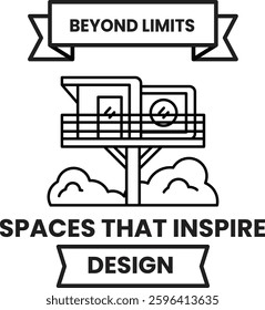 A banner that says "Beyond Limits" and features a house with a tree on it. The banner is black and white and has a ribbon around it