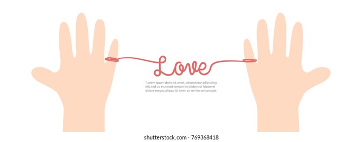 Banner Thread Red Love On White Background Illustration Vector. Love Concept.