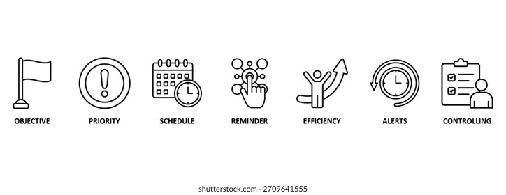 Banner time management concept vector illustration with icons