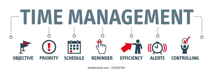 Banner time management concept vector illustration with icons