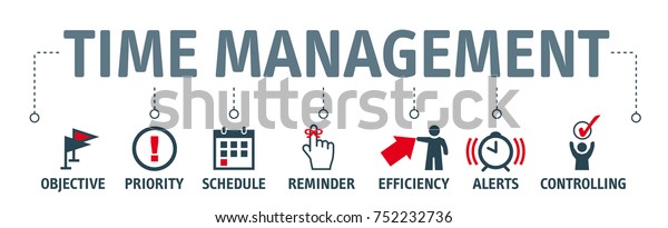 Banner time management concept vector illustration with icons