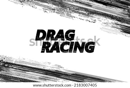 Banner with tire marks and dirt. Drag racing, drift, rally, motocross, off-road and other. Isolated tire marks on white background. Banner template with car texture tread. Vector background template ストックフォト © 