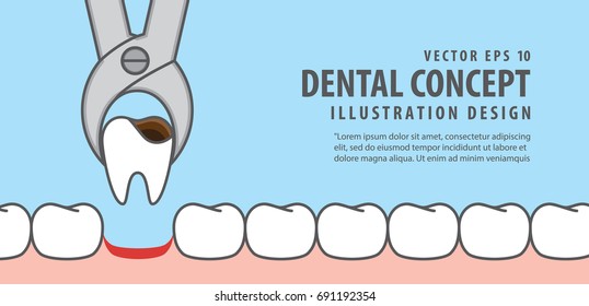 Banner Tooth removal illustration vector on blue background. Dental concept.