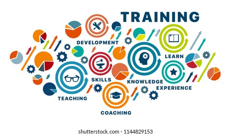 Banner training concept. Keywords and vector icons