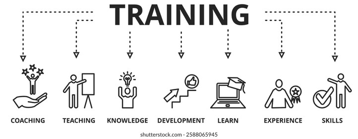 Banner Training concept. Keywords and vector icons