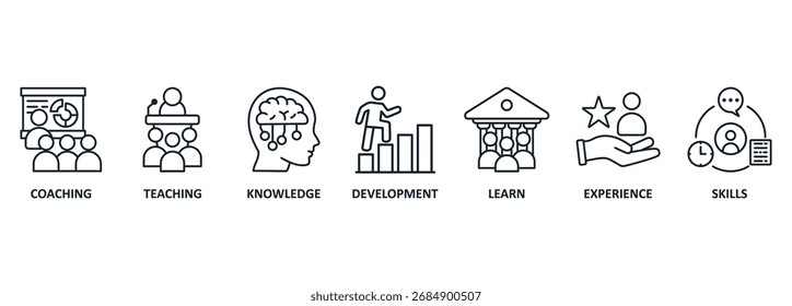 Concepto de Entrenamiento de Anuncio. Palabras claves e iconos vectoriales