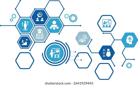 Banner Training concept. set of training icons, presentation, seminar, video conference	