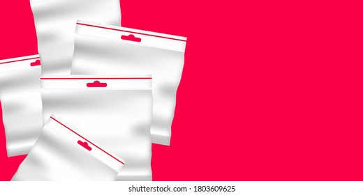 Banner transparent Nylon or Polyethylene Lock Zip Bag. Vector Illustration.