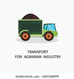 Banner Transport for Agrarian Industry Cartoon. Truck White Background. Use Car for Transportation Garbage, Bales Hay, Mowed Grass. Big Car Carries Cargo Back. Vector Illustration. 

