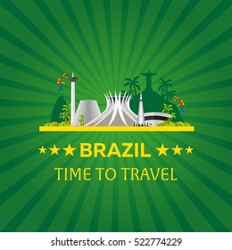 Banner Travel to Brazil, Rio de janeiro. Poster skyline. Vector illustration