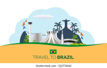 Banner Travel to Brazil, Rio de janeiro. Poster skyline. Vector illustration