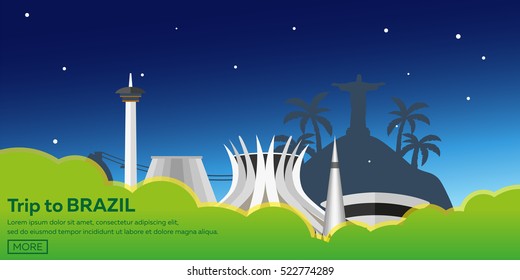 Banner Travel to Brazil, Rio de janeiro. Poster skyline. Vector illustration