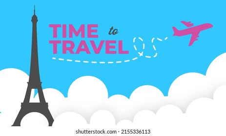 Banner with traveling and tourism elements. Time to travel vector design.