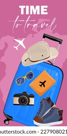 Banner mit Reisen und touristischen Elementen Vektorgrafik.