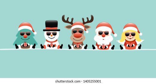 Banner Tree, Snowman, Reindeer, Santa & Angel Gift Sunglasses Retro