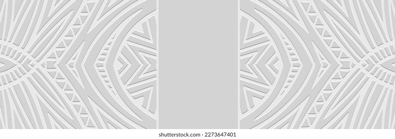 Banner, trendy cover design. Embossed geometric 3d pattern on a white background. Ethnic motifs, ornaments of the East, Asia, India, Mexico, Aztecs, Peru. Dudling, boho, art deco.
