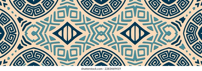 Banner, tribal cover design. Embossed ethnic geometric 3d Greek pattern, meander. Abstract white background. Themes of the East, Asia, India, Mexico, Aztecs, Peru.