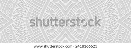 Banner, tribal cover design. Relief ethnic geometric artistic 3D pattern on a white background from ornaments. Exotic of the East, Asia, India, Mexico, Aztec, Peru. Foto stock © 