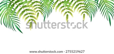 Banner with tropic palm coconut leaves on transparent background