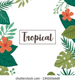 The banner of Tropical flower and tropical leaf element in flat vector style. Illustration about tropical for background, graphic,content , banner, sticker label and greeting card.