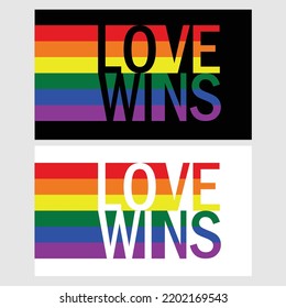 Banner for t-shirt love wins with rainbow. Vector illustration