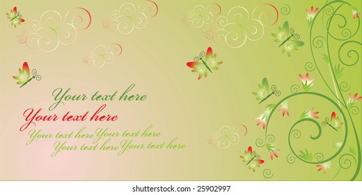 Banner with tulips and butterflies