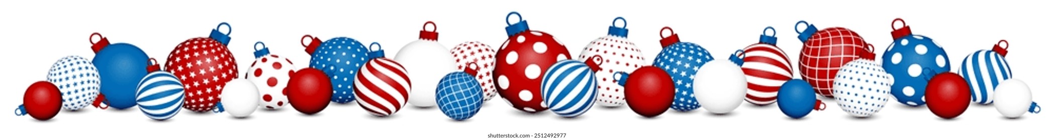 Banner Twenty-Seven Reclining Christmas Balls Pattern Dark Red Blue White