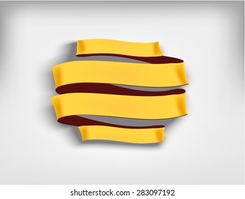 Banner with twist orange silk ribbon with red back. Vector illustration