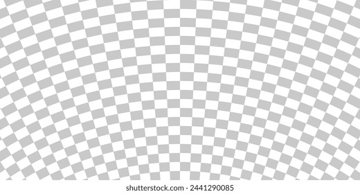 Banner twisted convex seamless chessboard, checkered background distortion wave, checkerboard optical illusion mosaic pattern – stock vector