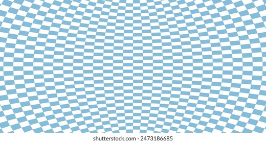 Banner twisted convex seamless chessboard, checkerboard optical illusion mosaic pattern, checkered background distortion wave – stock vector