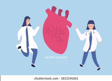 Banner two female doctors talk about the cardiovascular system, heart health. Medicine, the concept of human health.