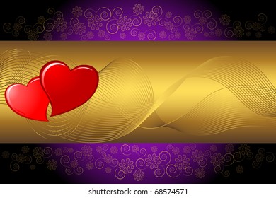 Banner with two hearts on a flower background. vector.