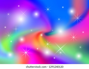 Banner unicorn, abstract color gradient background with stars in retro disco style 80s. Vector illustration