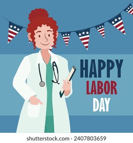 Banner for USA Labor Day with female doctor