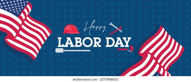 Banner for USA Labor Day with flags