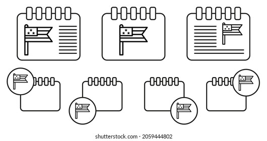 Banner, icono del vector usa en la ilustración del conjunto de calénder para ui y ux, sitio web o aplicación móvil