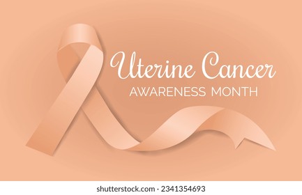 Banner with Uterine Cancer Awareness Realistic Ribbon.Awareness Month in September. Endometrial cancer and uterine sarcoma.