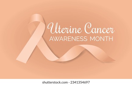 Banner with Uterine Cancer Awareness Realistic Ribbon.Awareness Month in September. Endometrial cancer and uterine sarcoma.