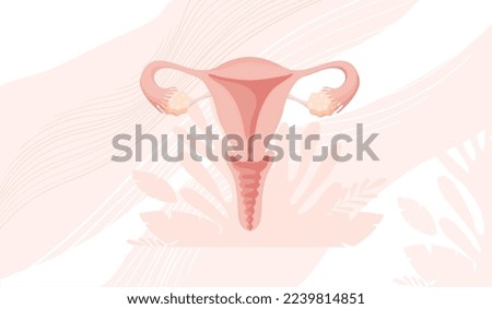 Banner with uterus, template with copy space about women s health, menstruation or conception. Vector template with place for text, flat design.