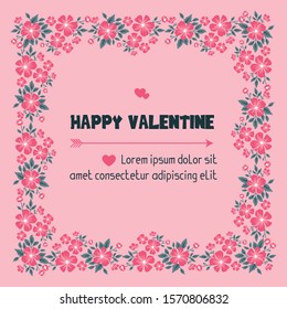 Banner valentine day, with bright pink flower frame pattern. Vector