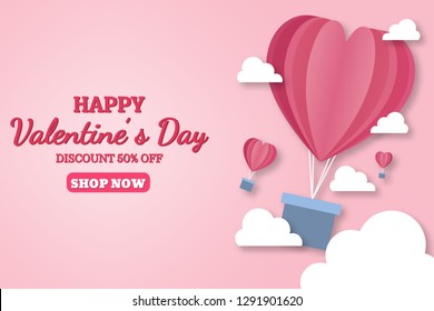 Banner valentine day design for advertising,valentine day sale concept banner.background for seasonal retail promotion. Vector illustration.