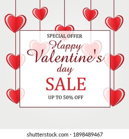 Banner Valentine's day sale with hearts. Vector illustration